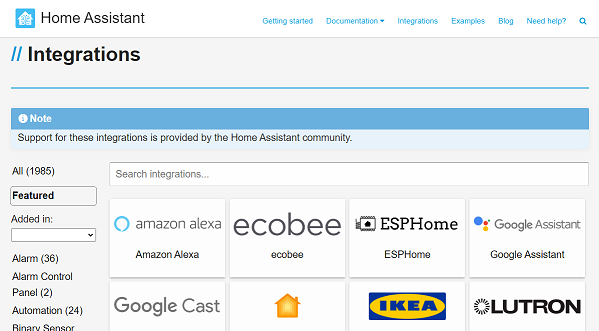 1900+ integrations in Home Assistant